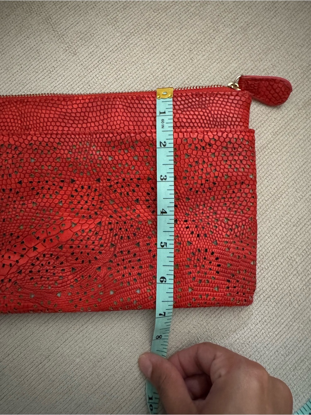 Chico’s Red Faux Leather Snakeskin Embossed Studded Wristlet Clutch Bag - Picture 3 of 9